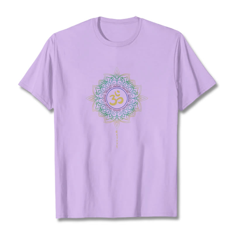 Camiseta de algodón con diseño de loto en degradado verde y amarillo con Buddha Stones OM - Ciruela - 2XL - image 15