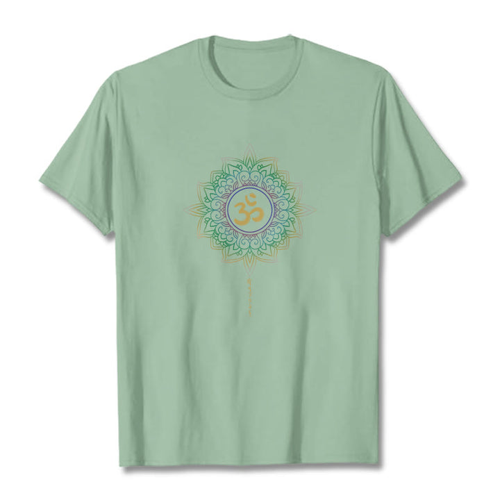 Camiseta de algodón con diseño de loto en degradado verde y amarillo con Buddha Stones OM - Verde pálido - 2XL - image 14