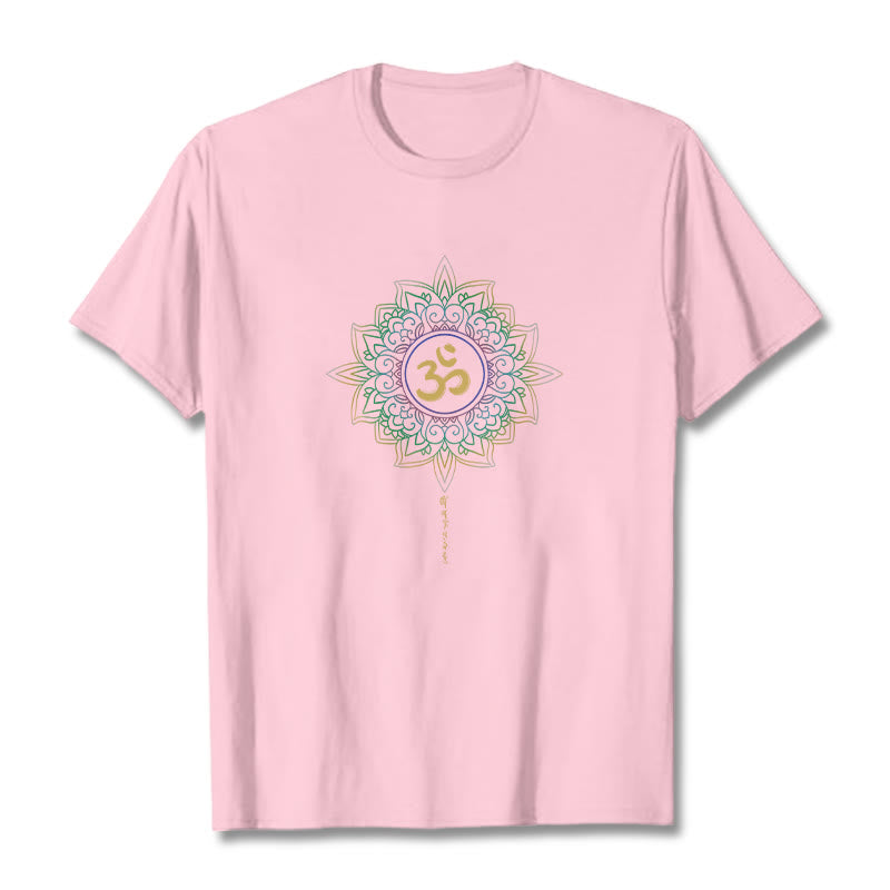 Camiseta de algodón con diseño de loto en degradado verde y amarillo con Buddha Stones OM - rosa claro - 2XL - image 18