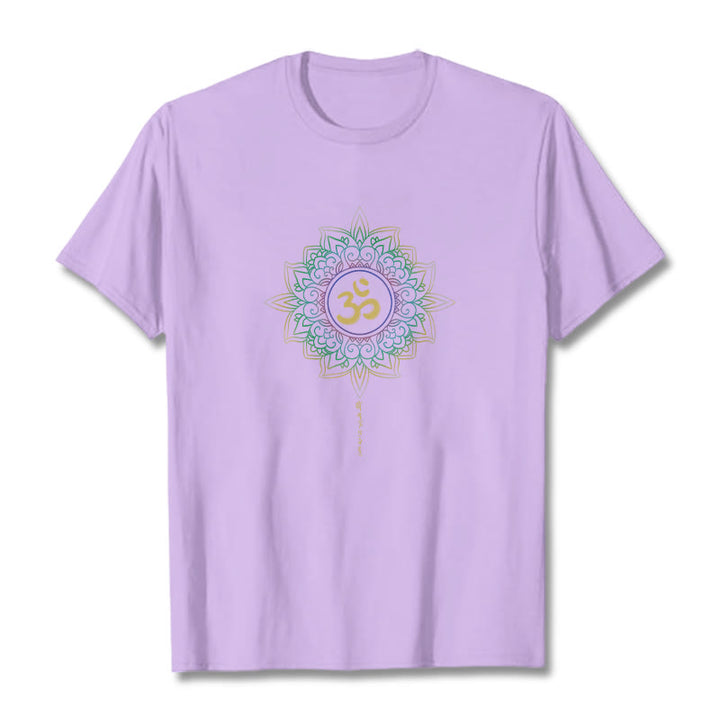 Camiseta de algodón con diseño de loto en degradado verde y amarillo con Buddha Stones OM - Ciruela - 2XL - image 16