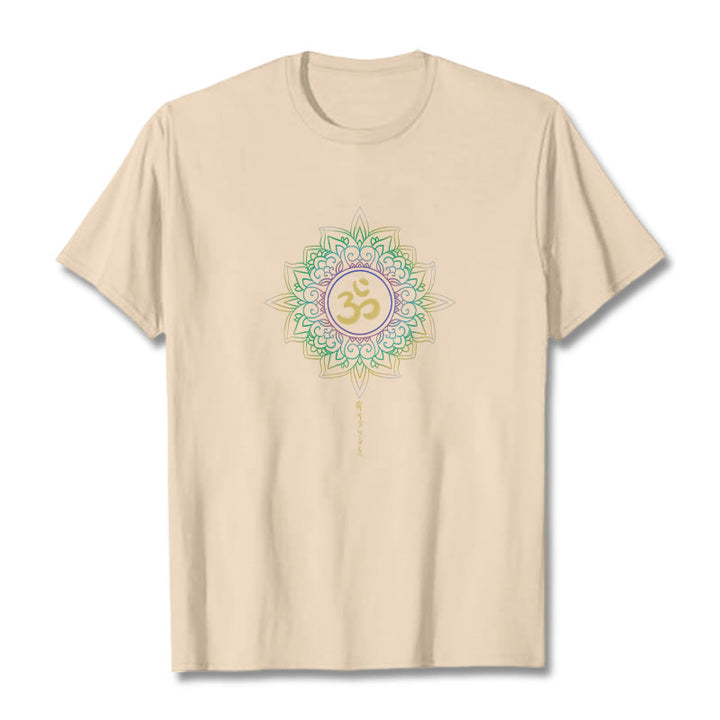 Camiseta de algodón con diseño de loto en degradado verde y amarillo con Buddha Stones OM - Sopa de mariscos - 2XL - image 8