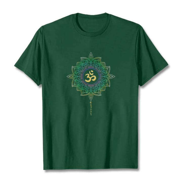 Camiseta de algodón con diseño de loto en degradado verde y amarillo con Buddha Stones OM - Verde bosque - 2XL - image 1