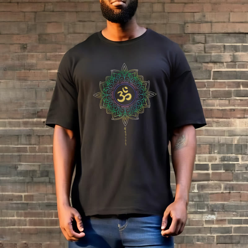 Camiseta de algodón con diseño de loto en degradado verde y amarillo con Buddha Stones OM - image 5