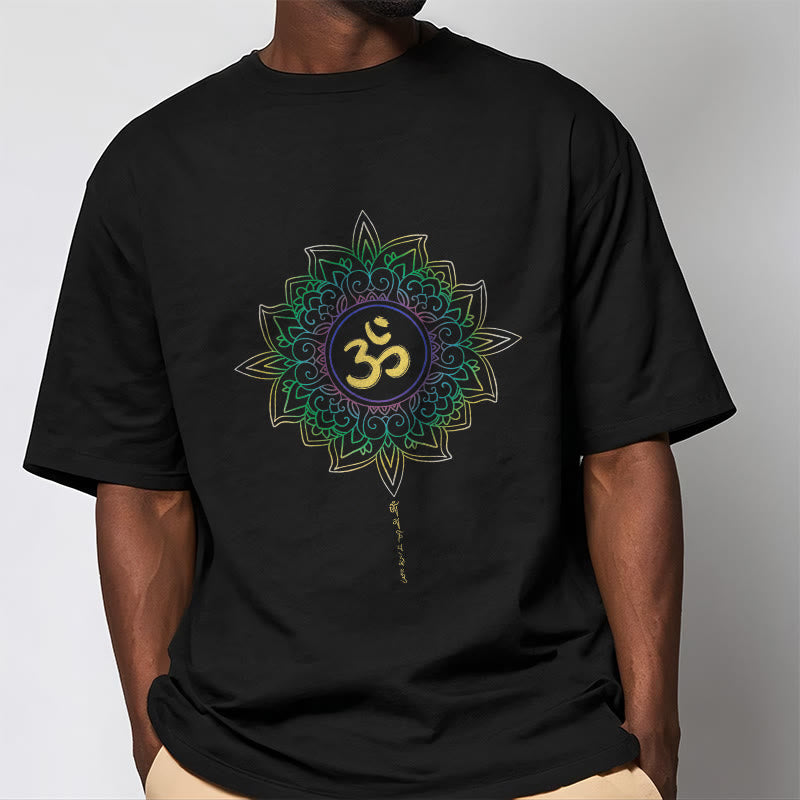 Camiseta de algodón con diseño de loto en degradado verde y amarillo con Buddha Stones OM - image 5