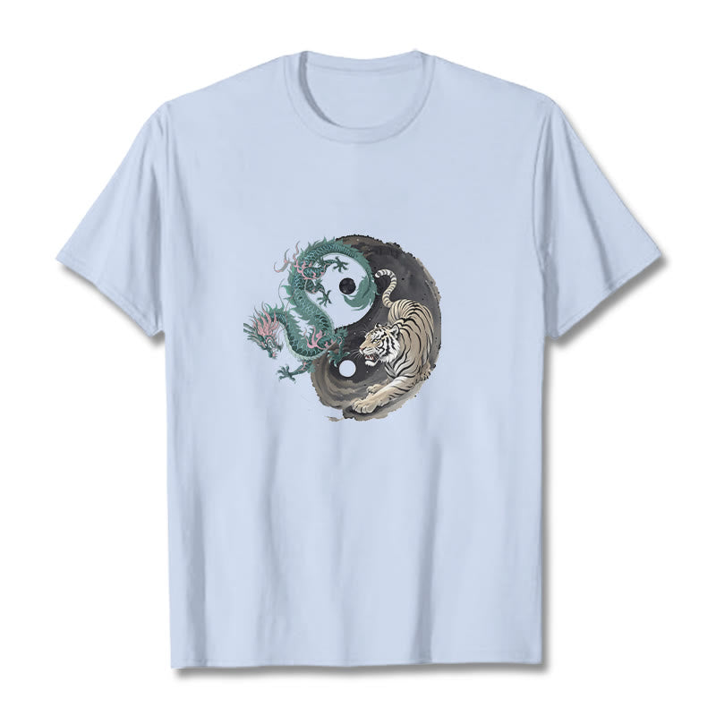 Camiseta de algodón con Buddha Stones , tigre, dragón y yin yang - Cian claro - 2XL - image 8