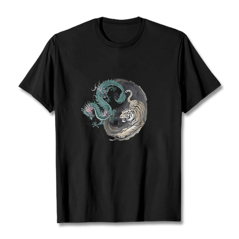 Camiseta de algodón con Buddha Stones , tigre, dragón y yin yang - Negro - 2XL - image 4