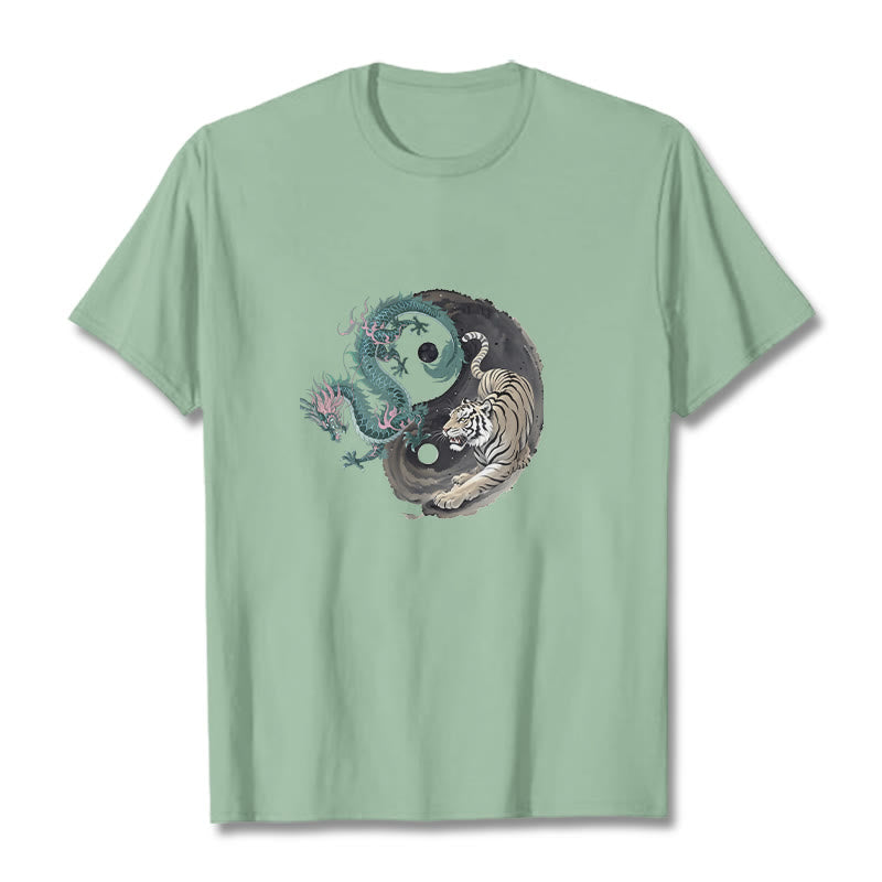 Camiseta de algodón con Buddha Stones , tigre, dragón y yin yang - Verde pálido - 2XL - image 14