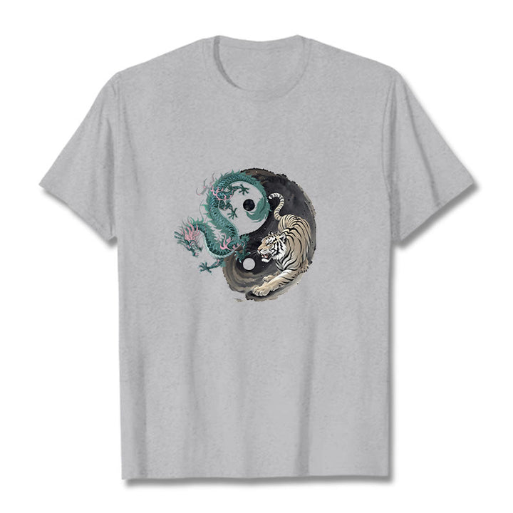 Camiseta de algodón con Buddha Stones , tigre, dragón y yin yang - Gris claro - 2XL - image 0