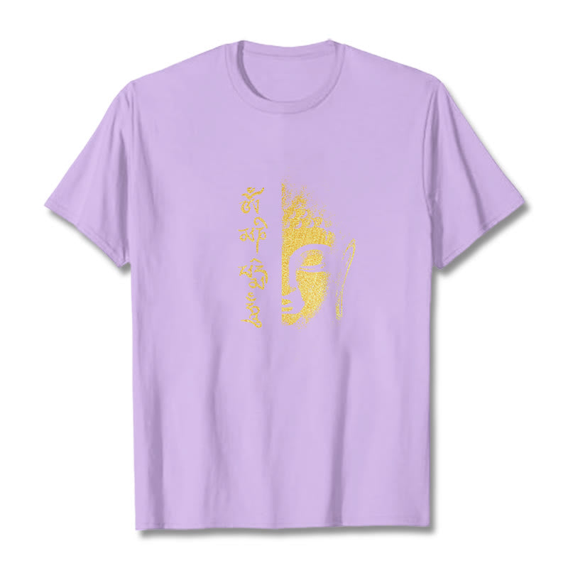Camiseta de algodón con Buddha Stones Om Mani Padme Hum, Buda dorado - Ciruela - 2XL - image 15