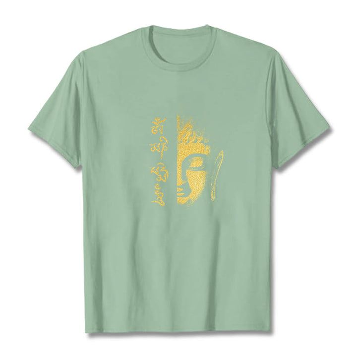 Camiseta de algodón con Buddha Stones Om Mani Padme Hum, Buda dorado - Verde pálido - 2XL - image 13