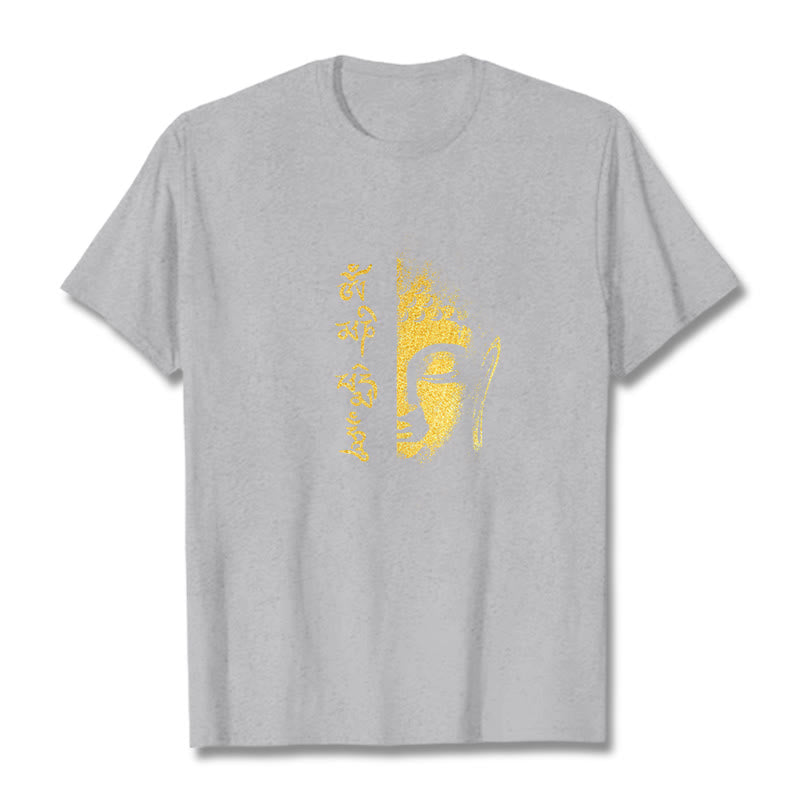 Camiseta de algodón con Buddha Stones Om Mani Padme Hum, Buda dorado - Gris claro - 2XL - image 17