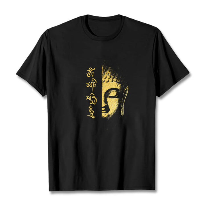 Camiseta de algodón con Buddha Stones Om Mani Padme Hum, Buda dorado - Negro - 2XL - image 0