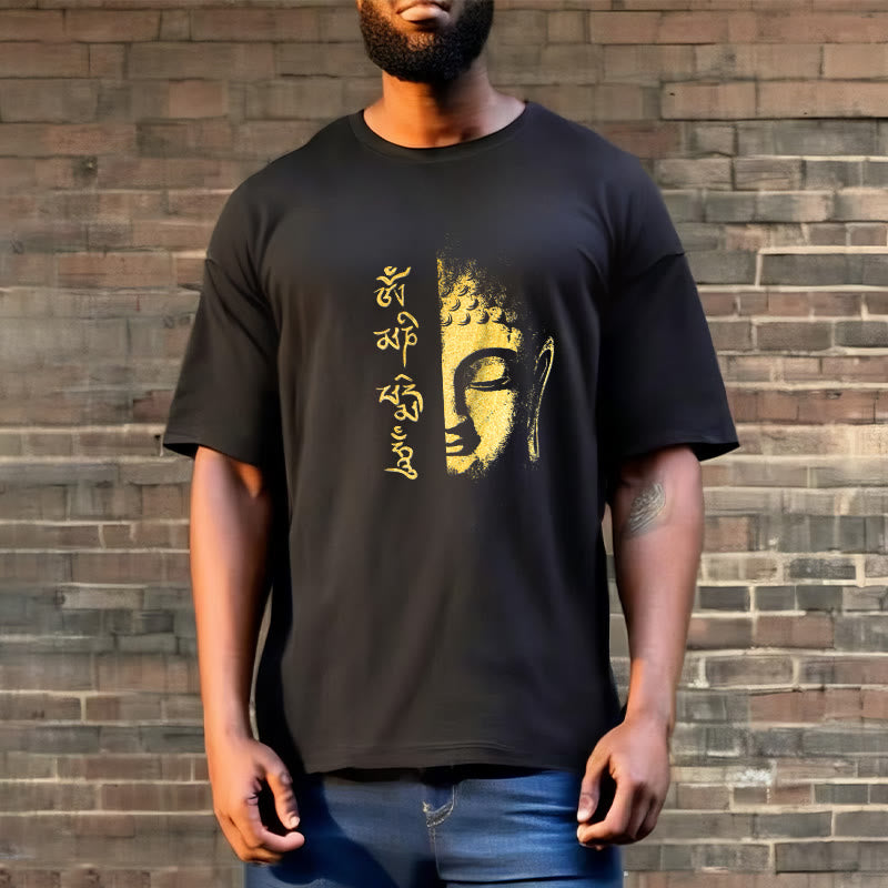 Camiseta de algodón con Buddha Stones Om Mani Padme Hum, Buda dorado - image 3