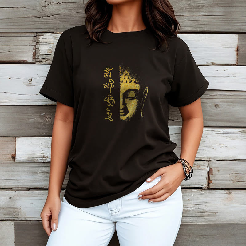 Camiseta de algodón con Buddha Stones Om Mani Padme Hum, Buda dorado - image 1