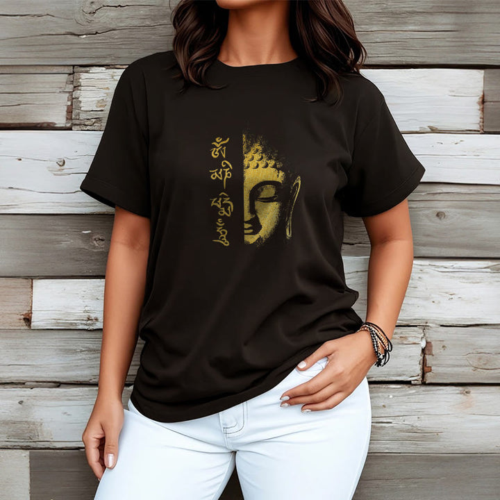 Camiseta de algodón con Buddha Stones Om Mani Padme Hum, Buda dorado - image 1