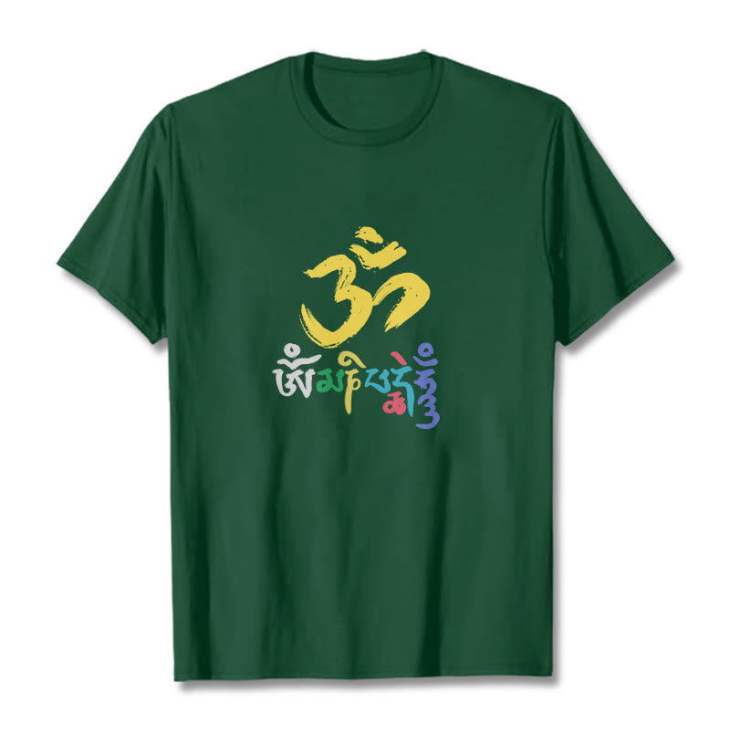 Camiseta de algodón con Buddha Stones y Om Mani Padme Hum de colores - Verde bosque - 2XL - image 6