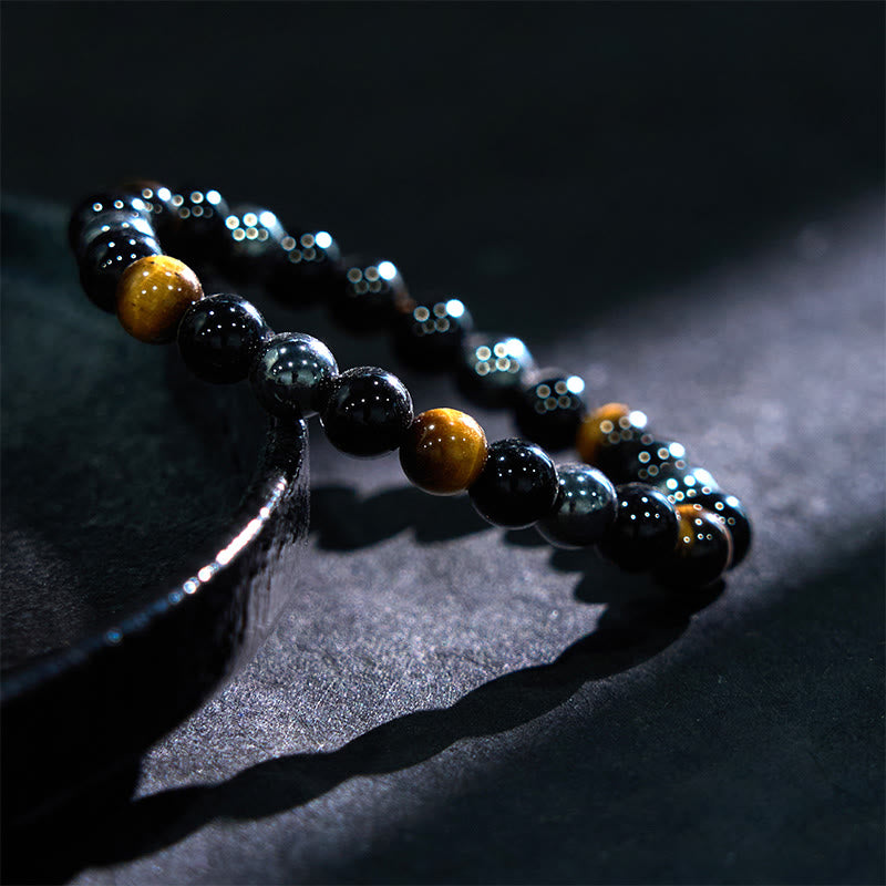 Pulsera de confianza con varias Buddha Stones y ojo de tigre