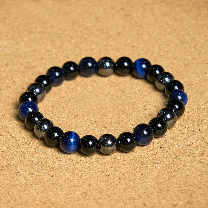 Pulsera de confianza con varias Buddha Stones y ojo de tigre - Lazurita, ojo de tigre, obsidiana, hematita (circunferencia de la muñeca: 14-18 cm) - 12 mm - image 89