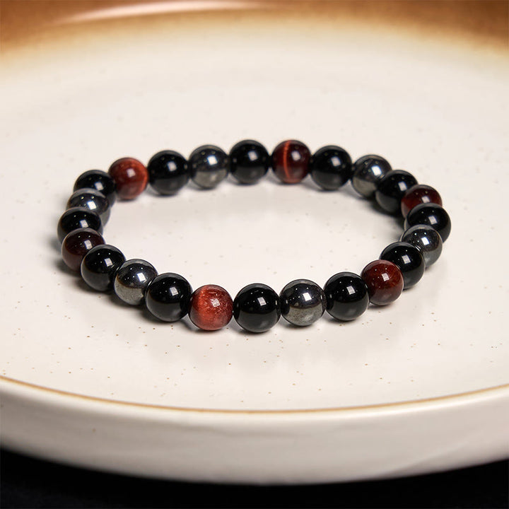 Pulsera de confianza con varias Buddha Stones y ojo de tigre - Obsidiana hematita de ojo de tigre rojo (circunferencia de la muñeca: 14-18 cm) - 12 mm - image 85