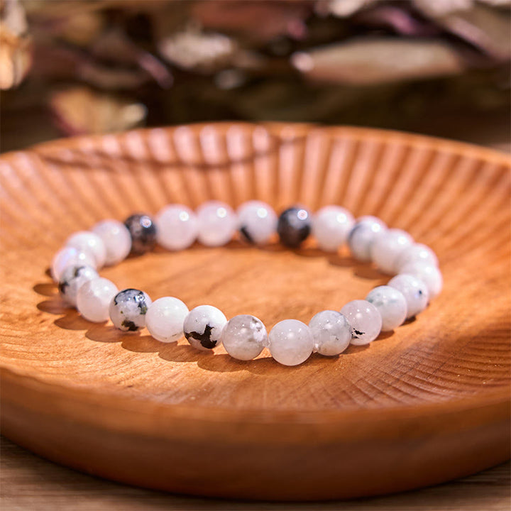 Pulsera de la calma con piedra de Buda, varios cristales, malaquita, lazurita, lapislázuli y hemimorfita. - Piedra lunar arcoíris (circunferencia de la muñeca: 14-16 cm) - image 12
