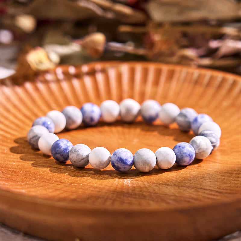 Pulsera de la calma con piedra de Buda, varios cristales, malaquita, lazurita, lapislázuli y hemimorfita. - Jaspe de manchas azules (circunferencia de la muñeca: 14-16 cm) - image 15