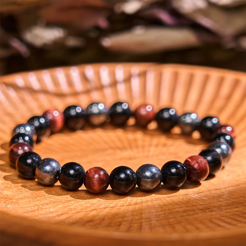 Pulsera de la calma con piedra de Buda, varios cristales, malaquita, lazurita, lapislázuli y hemimorfita. - Hematita de obsidiana ojo de tigre rojo (circunferencia de la muñeca: 14-18 cm) - image 72