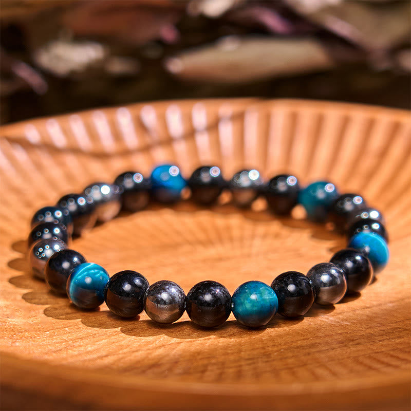 Pulsera de la calma con piedra de Buda, varios cristales, malaquita, lazurita, lapislázuli y hemimorfita. - Hematita de obsidiana ojo de tigre azul (circunferencia de la muñeca: 14-18 cm) - image 77