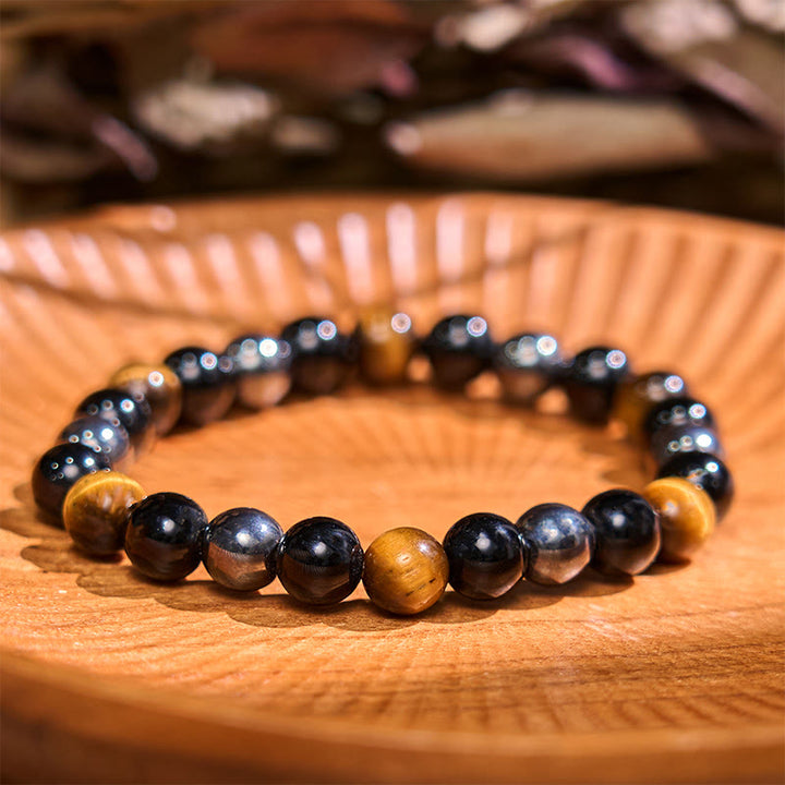 Pulsera de la calma con piedra de Buda, varios cristales, malaquita, lazurita, lapislázuli y hemimorfita. - Hematita de obsidiana ojo de tigre amarilla (circunferencia de la muñeca: 14-18 cm) - image 69