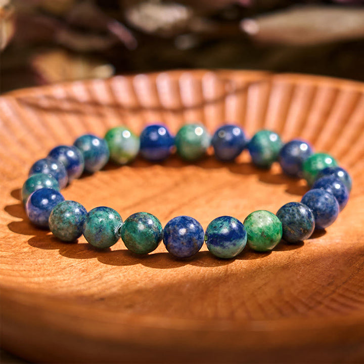 Pulsera de la calma con piedra de Buda, varios cristales, malaquita, lazurita, lapislázuli y hemimorfita. - Lazurita azul verdosa (circunferencia de la muñeca: 14-16 cm) - image 104