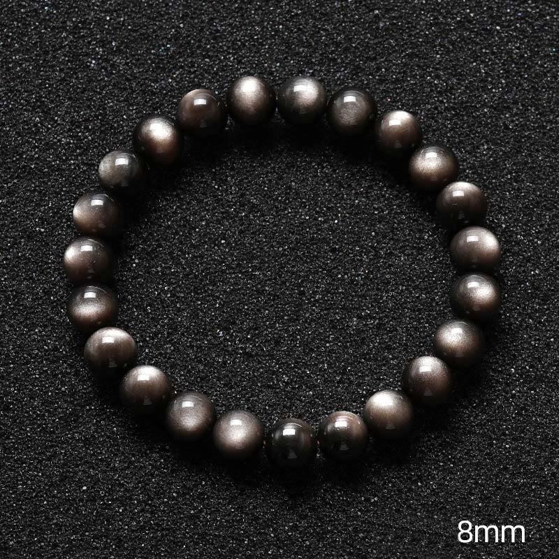 Pulsera de la calma con piedra de Buda, varios cristales, malaquita, lazurita, lapislázuli y hemimorfita. - Obsidiana con brillo plateado (circunferencia de la muñeca: 14-16 cm) - image 114