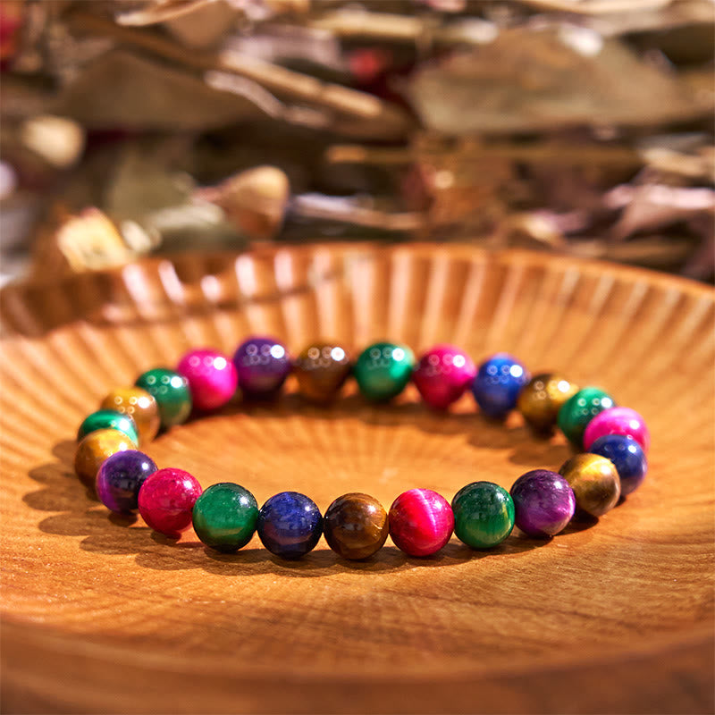 Pulsera de la calma con piedra de Buda, varios cristales, malaquita, lazurita, lapislázuli y hemimorfita. - Ojo de tigre de colores (circunferencia de la muñeca: 14-16 cm) - image 131