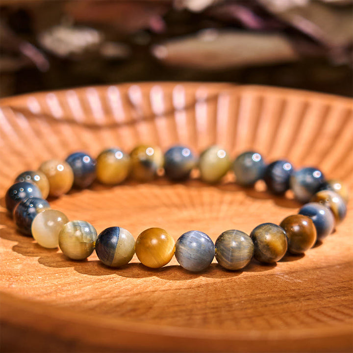 Pulsera de la calma con piedra de Buda, varios cristales, malaquita, lazurita, lapislázuli y hemimorfita. - Ojo de tigre amarillo y azul (circunferencia de la muñeca: 14-16 cm) - image 133