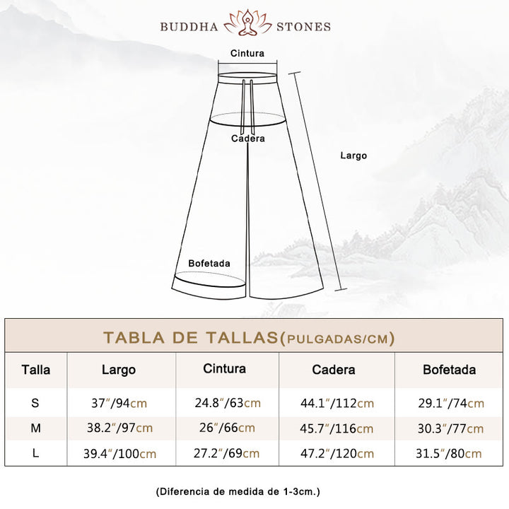 Pantalones anchos con cordón y bolsillos de lino y algodón sueltos con Buddha Stones