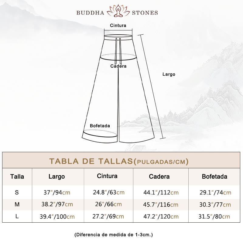 Pantalones anchos con cordón y bolsillos de lino y algodón sueltos con Buddha Stones - image 5