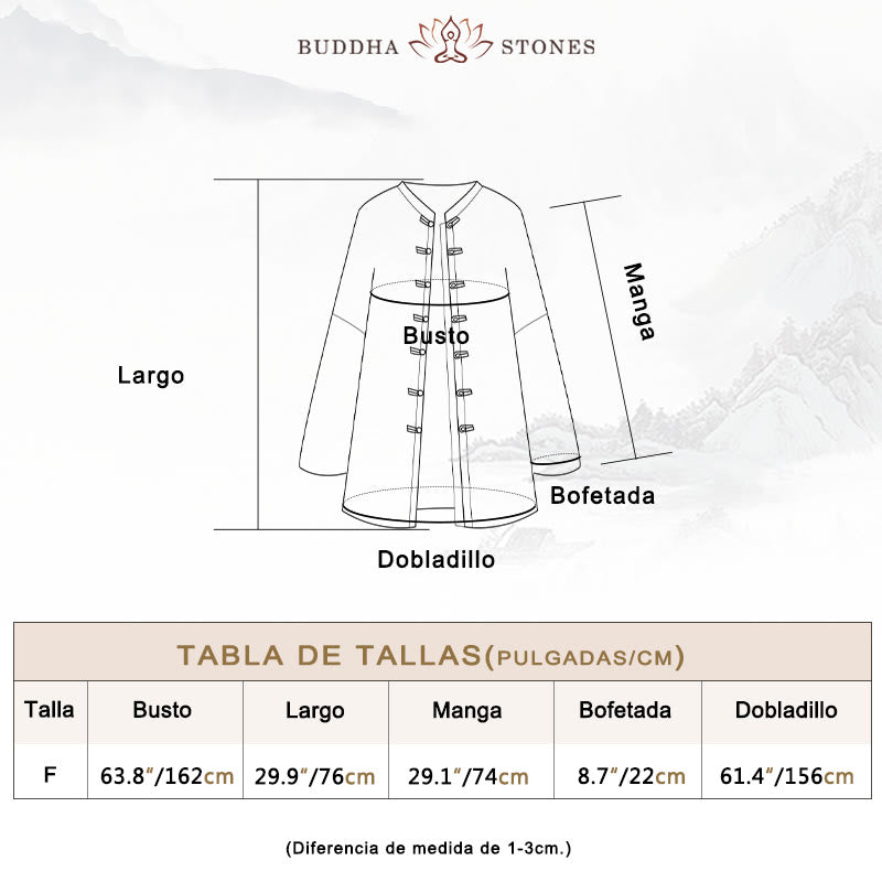 Chaqueta con frente abierto de meditación Zen de manga larga con botón de rana y teñido anudado de Buddha Stones