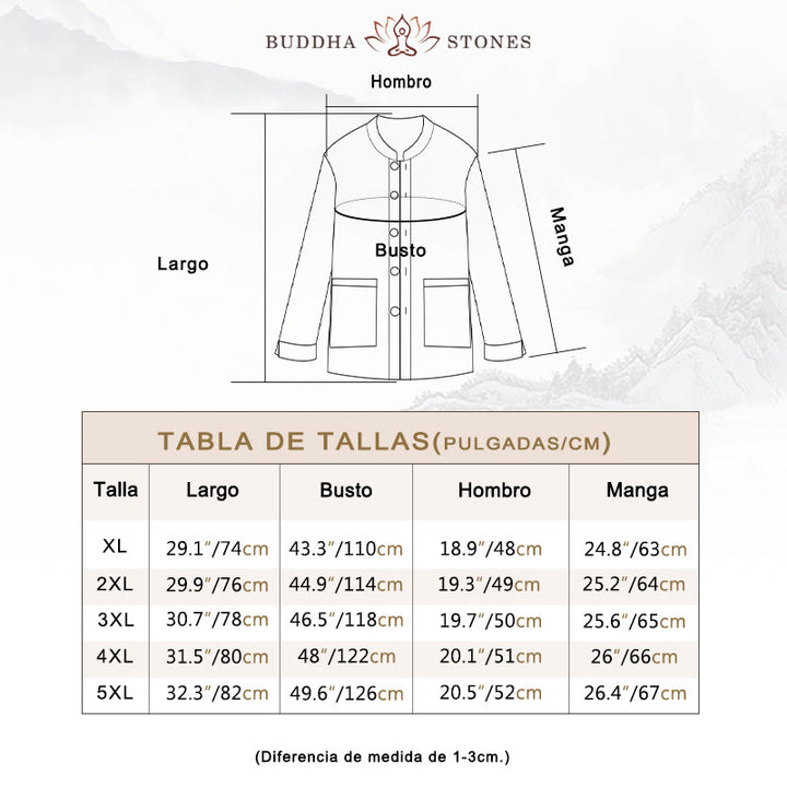 Chaqueta y camisa con botones y bolsillos de Buddha Stones para hombre, de lino y algodón con forro polar - image 5