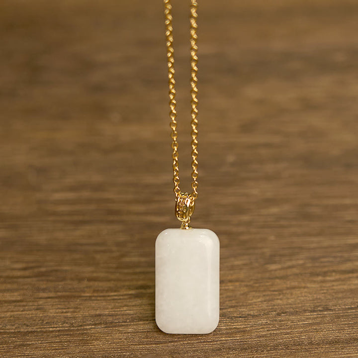 Colgante de collar de prosperidad de plata y jade hetiano con piedras de Buddha Stones
