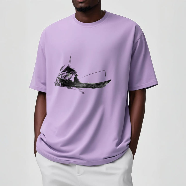 Camiseta de algodón con estampado de hierba y barco de pesca con Buddha Stones - image 11