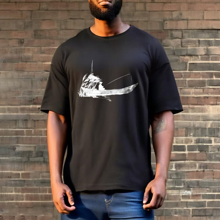 Camiseta de algodón con estampado de hierba y barco de pesca con Buddha Stones - image 13
