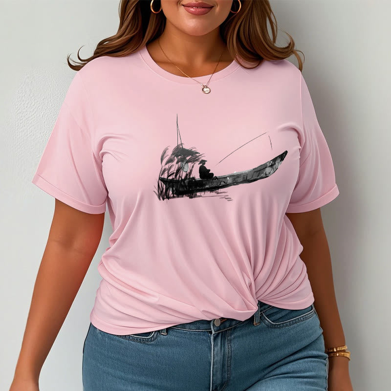 Camiseta de algodón con estampado de hierba y barco de pesca con Buddha Stones - image 20