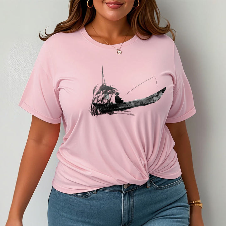 Camiseta de algodón con estampado de hierba y barco de pesca con Buddha Stones - image 20