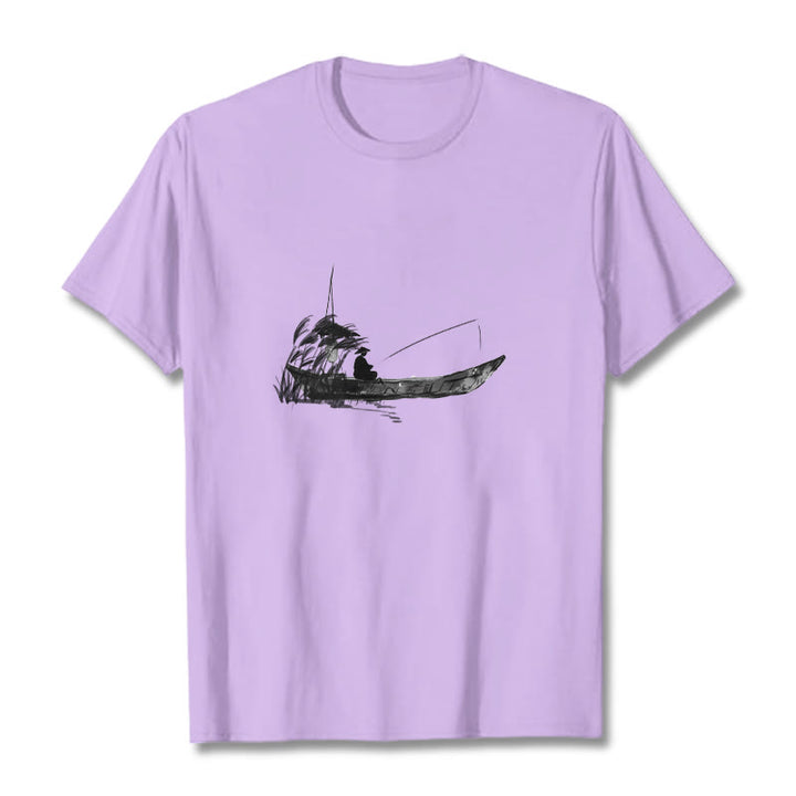 Camiseta de algodón con estampado de hierba y barco de pesca con Buddha Stones - Ciruela - 2XL - image 9