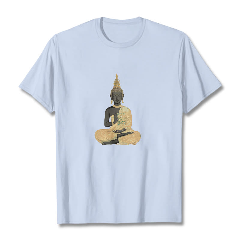 Camiseta de algodón con estampado de Buddha Stones de Buda - Cian claro - 2XL - image 16