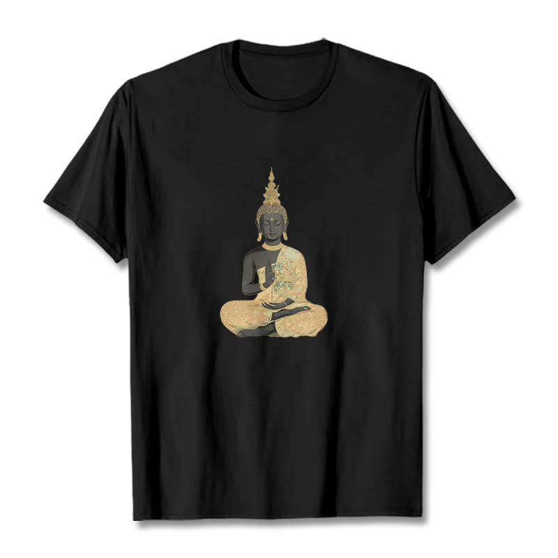Camiseta de algodón con estampado de Buddha Stones de Buda - Negro - 2XL - image 10