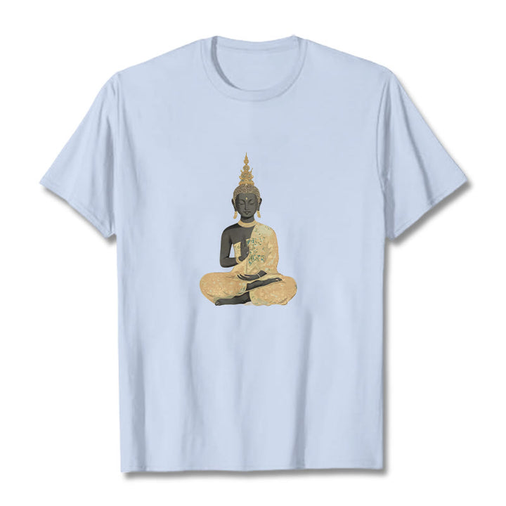 Camiseta de algodón con estampado de Buddha Stones de Buda - Cian claro - 2XL - image 15