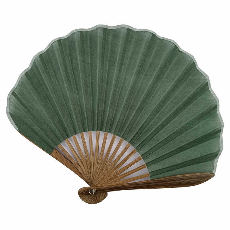 Abanico plegable de bambú de mano con forma de concha de color sólido retro con Buddha Stones - image 5