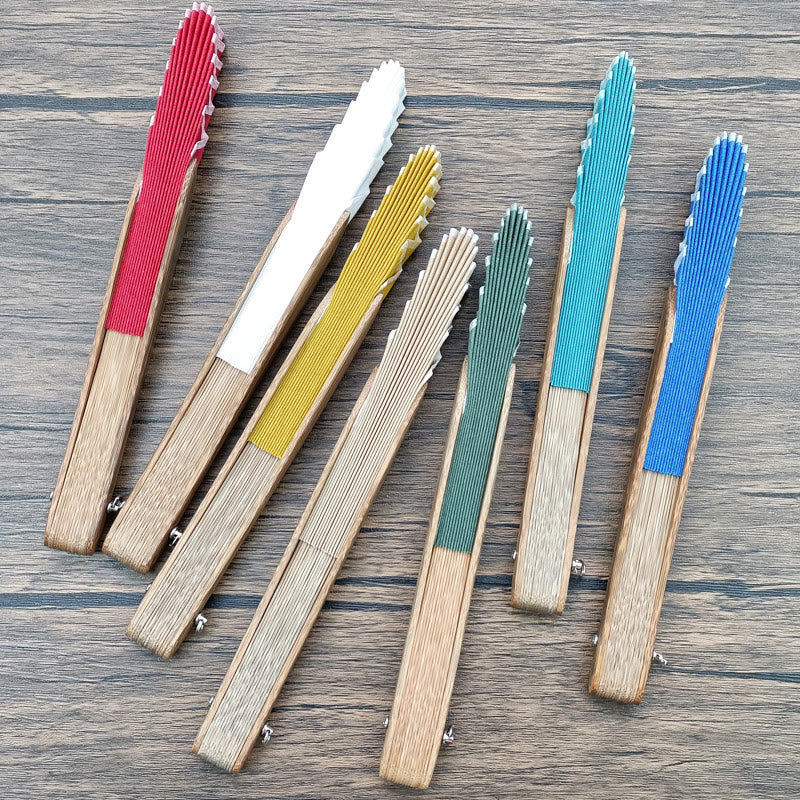 Abanico plegable de bambú de mano con forma de concha de color sólido retro con Buddha Stones