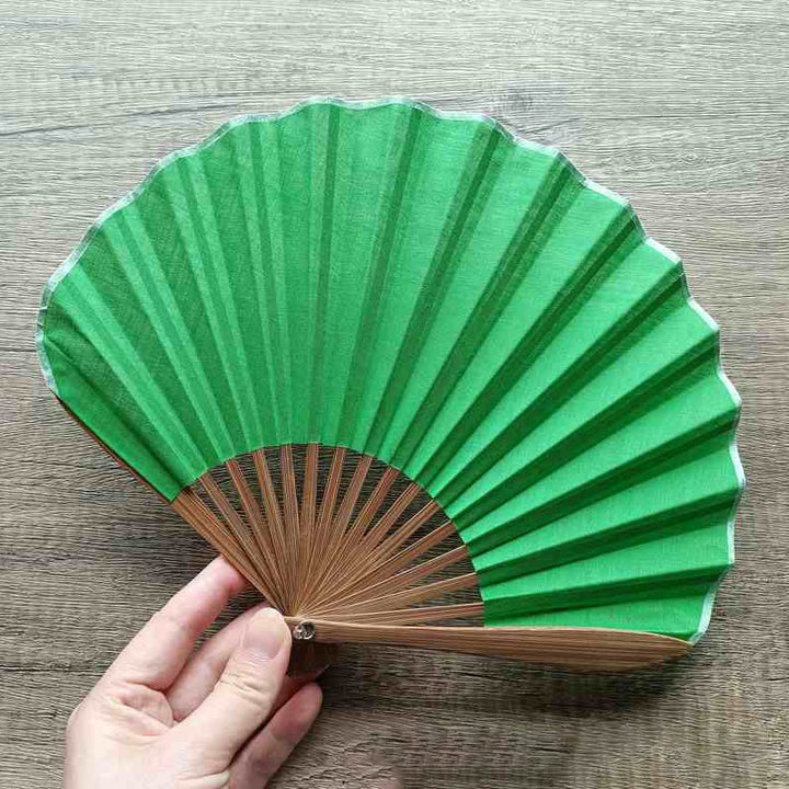 Abanico plegable de bambú de mano con forma de concha de color sólido retro con Buddha Stones - Verde lima 22 cm - image 8