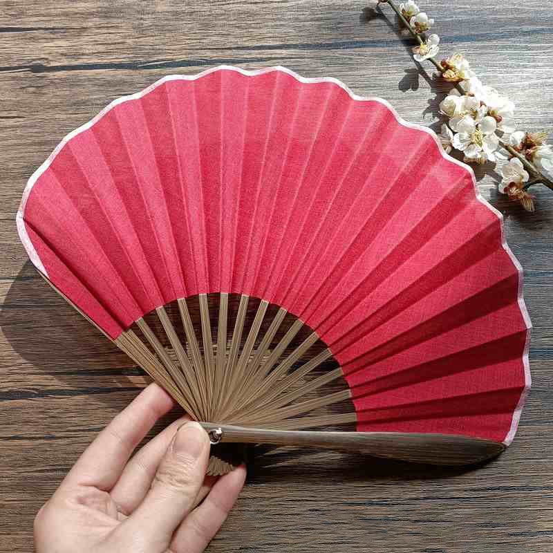 Abanico plegable de bambú de mano con forma de concha de color sólido retro con Buddha Stones - Rojo 22 cm - image 19