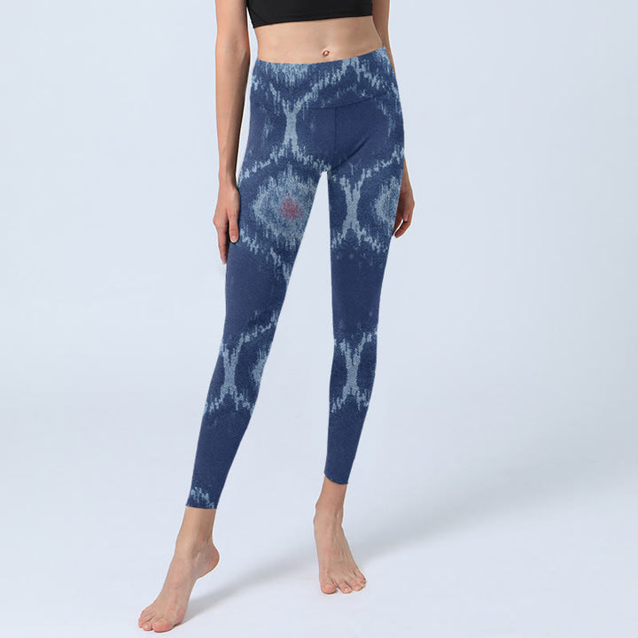 Leggings de yoga para mujer con diseño en azul marino y blanco de Buddha Stones - image 5